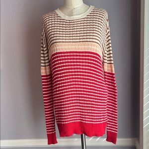BDG Striped Red Beige Brown Oversized Lightweight Crewneck Sweater Size XS